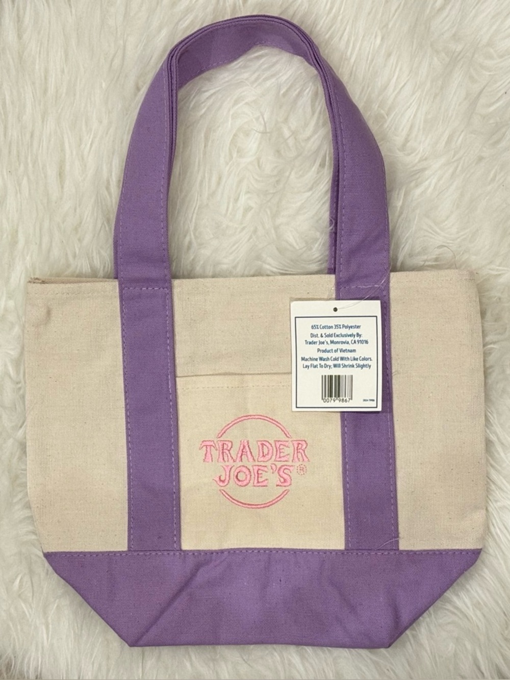 Trader Joe's Purple & Cream Mini Canvas Tote Bag